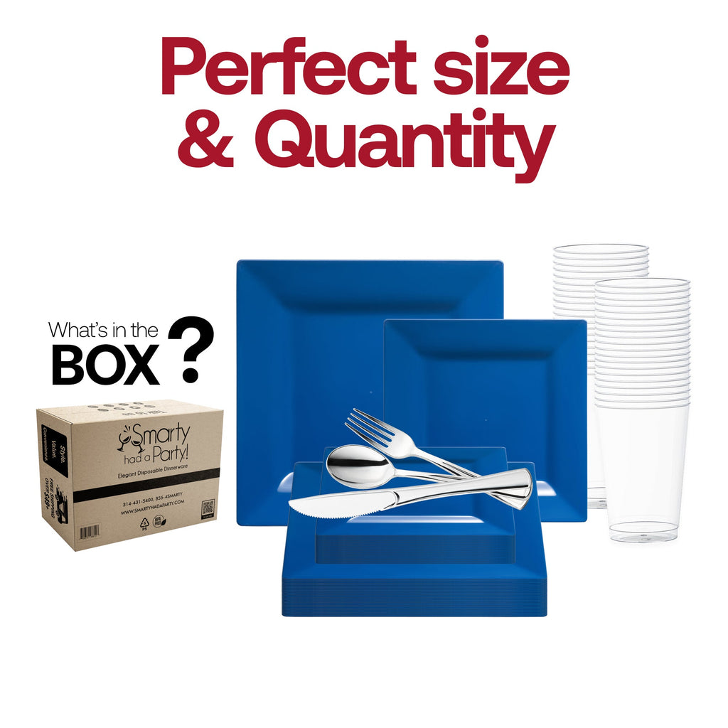 Midnight Blue Square Plastic Wedding Value Set