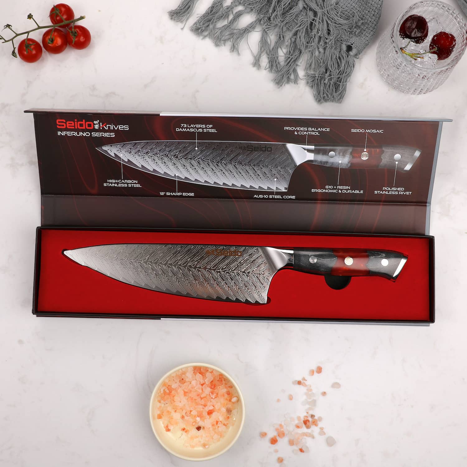 Inferuno Gyuto AUS 10 Steel Damascus Chef Knife