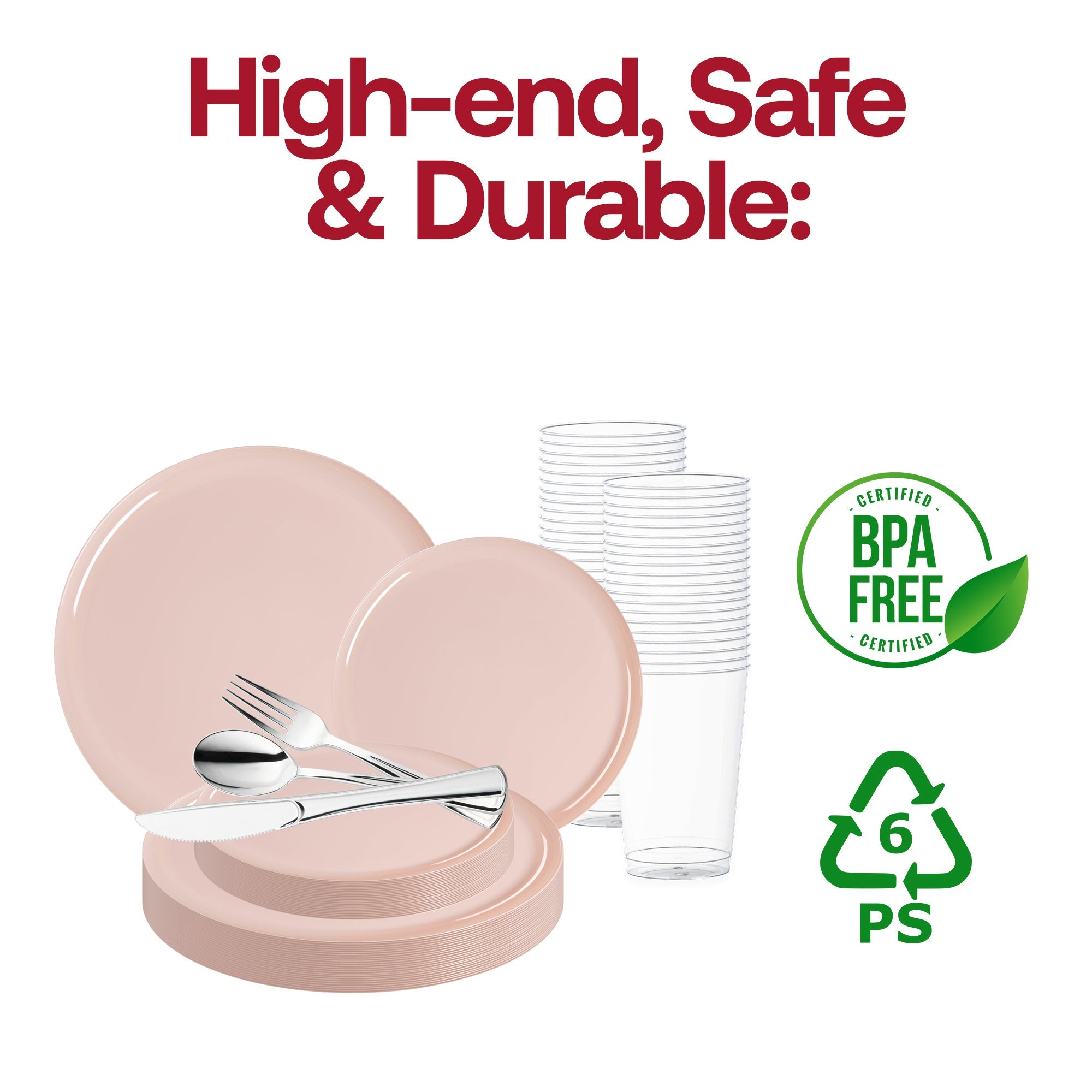 Pink Flat Round Disposable Plastic Wedding Value Set