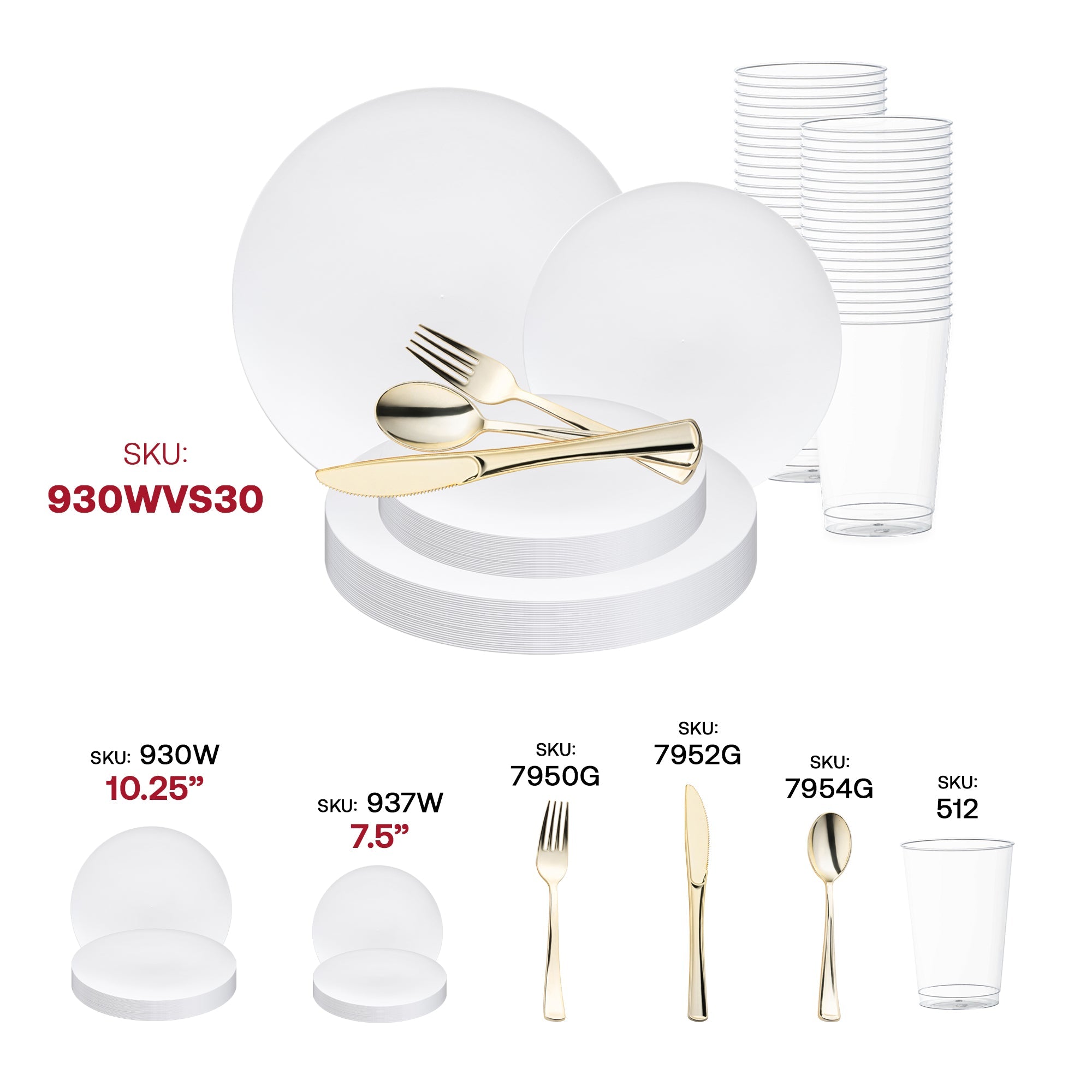Solid White Organic Round Disposable Plastic Wedding Value Set