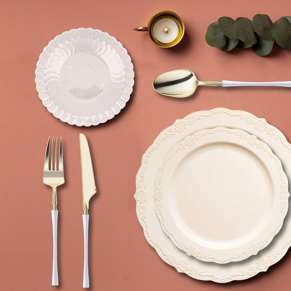 Ivory Vintage Disposable Plastic Tableware Set