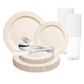 Ivory Vintage Round Disposable Plastic Wedding Value Set