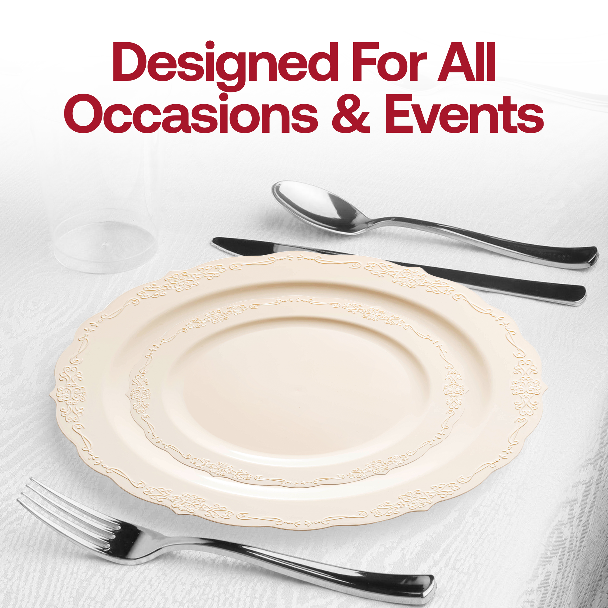 Ivory Vintage Round Disposable Plastic Dinner Plates (10")