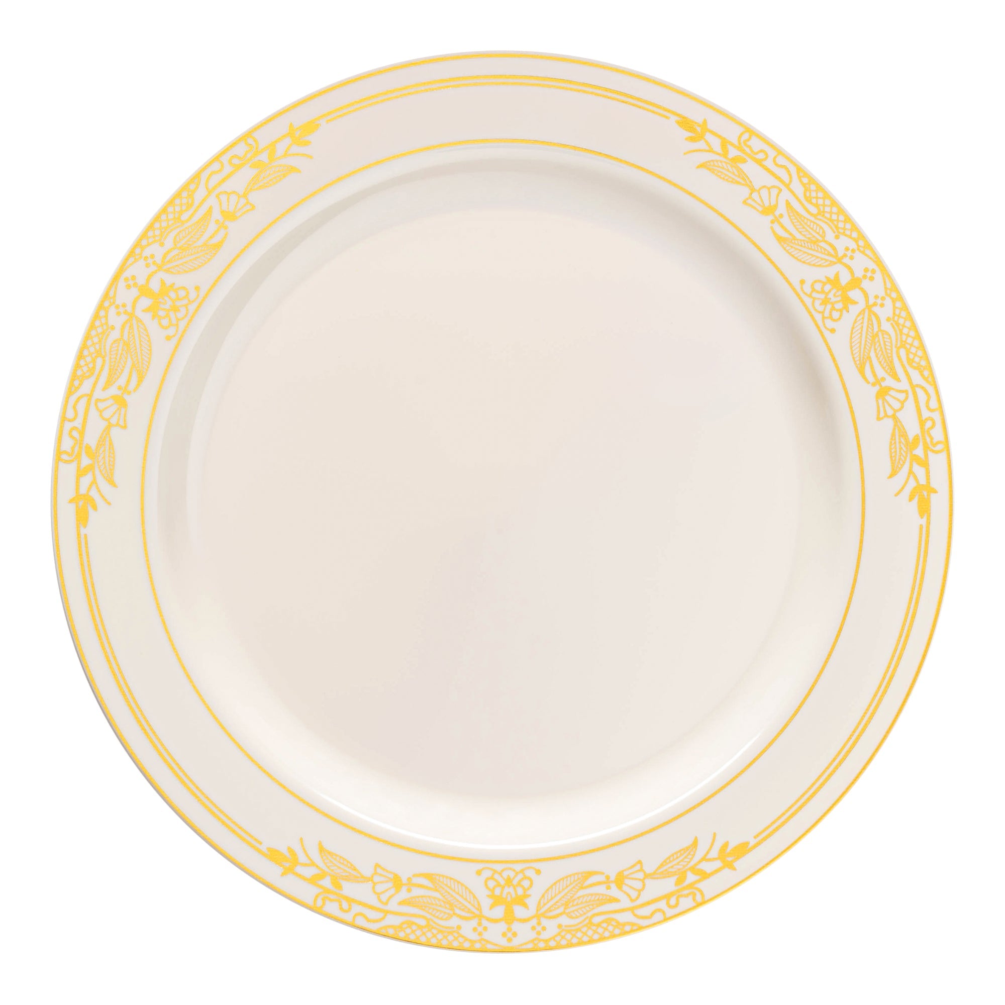 Ivory with Gold Harmony Rim Plastic Dinner Plates (10.25")