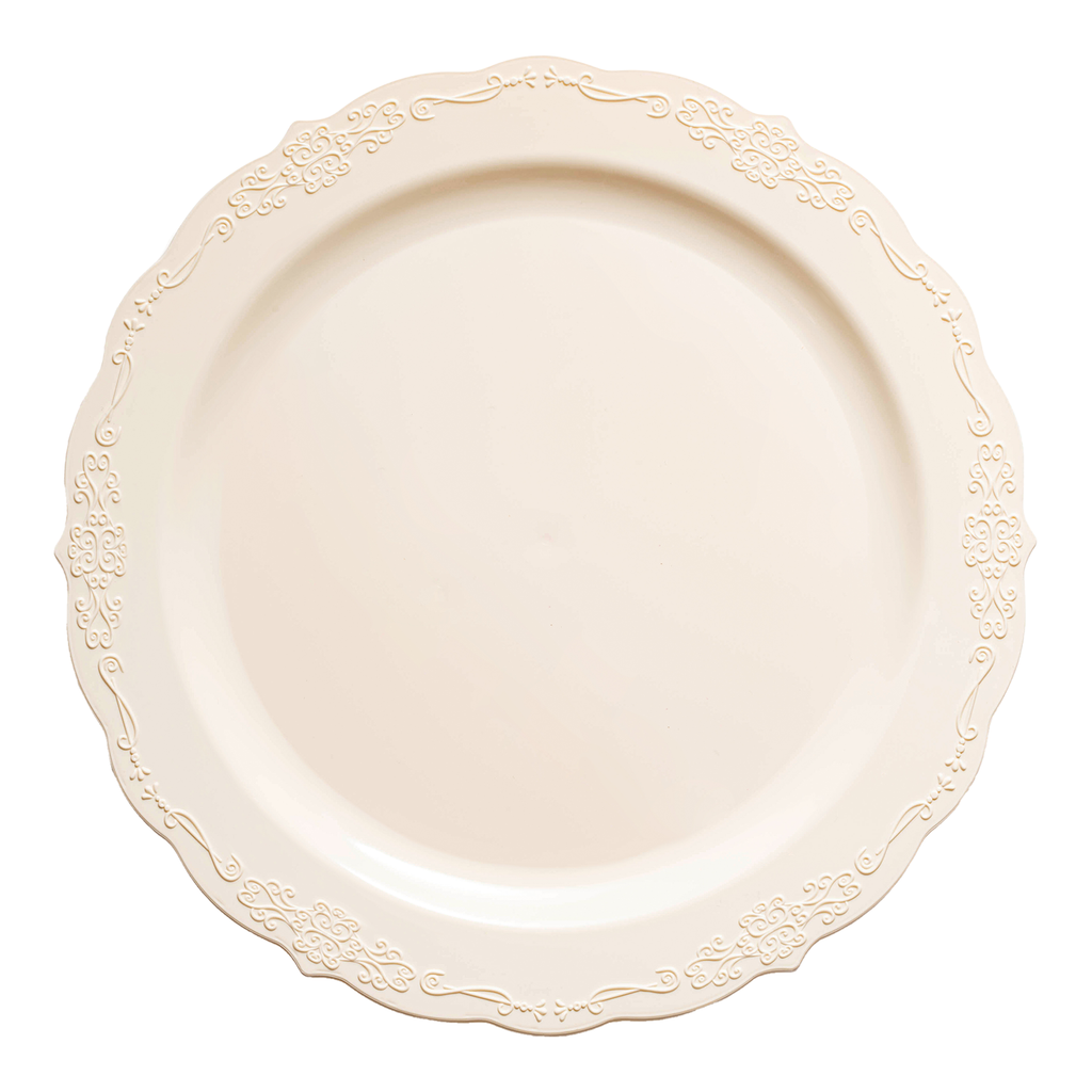 Ivory Vintage Round Disposable Plastic Dinner Plates (10")