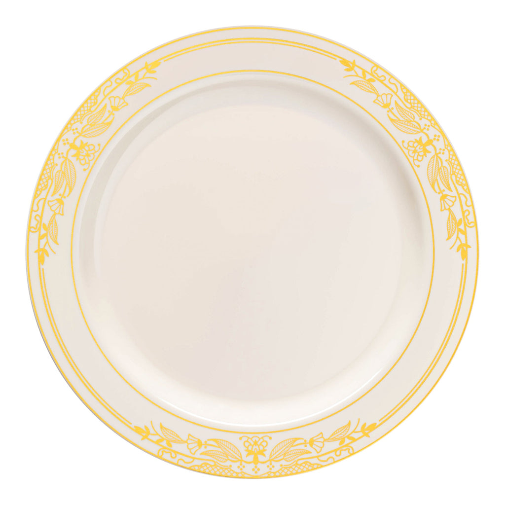 Ivory with Gold Harmony Rim Plastic Appetizer/Salad Plates (7.5")