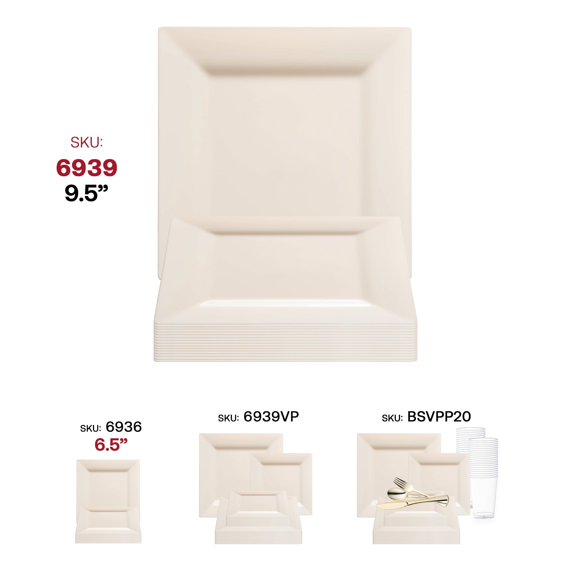 Ivory Square Plastic Dinner Plates (9.5")