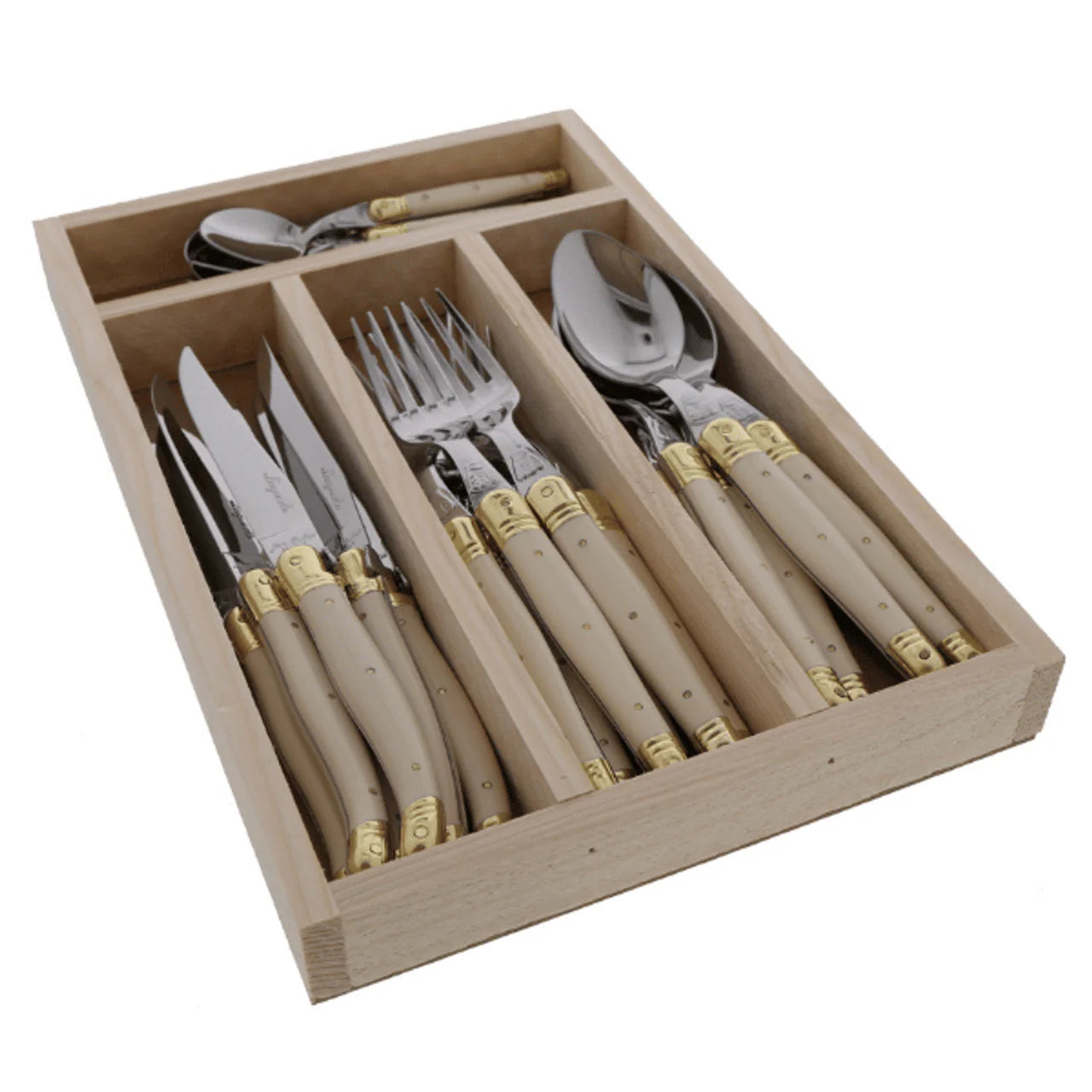 Everyday Flatware 24 Piece Set in Ivory with Brass