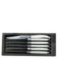 Laguiole Set of 6 Steak Knives with White Handles in Black Tray