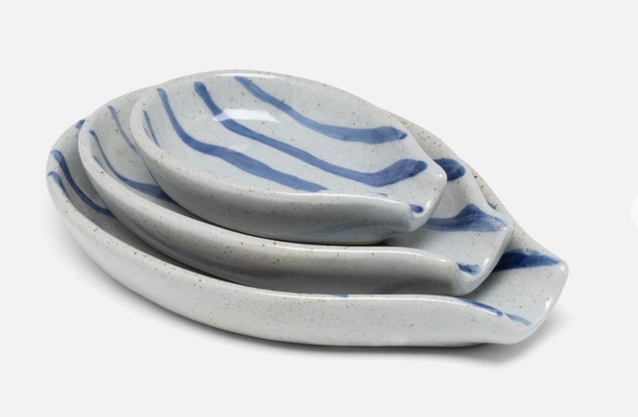 Jemma Blue/White Salt Glaze Stripes Spoon Rests