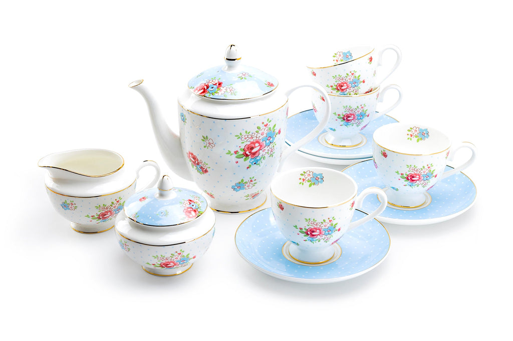 Baby Blue Katie Rose Bone China 11-Piece Tea Set