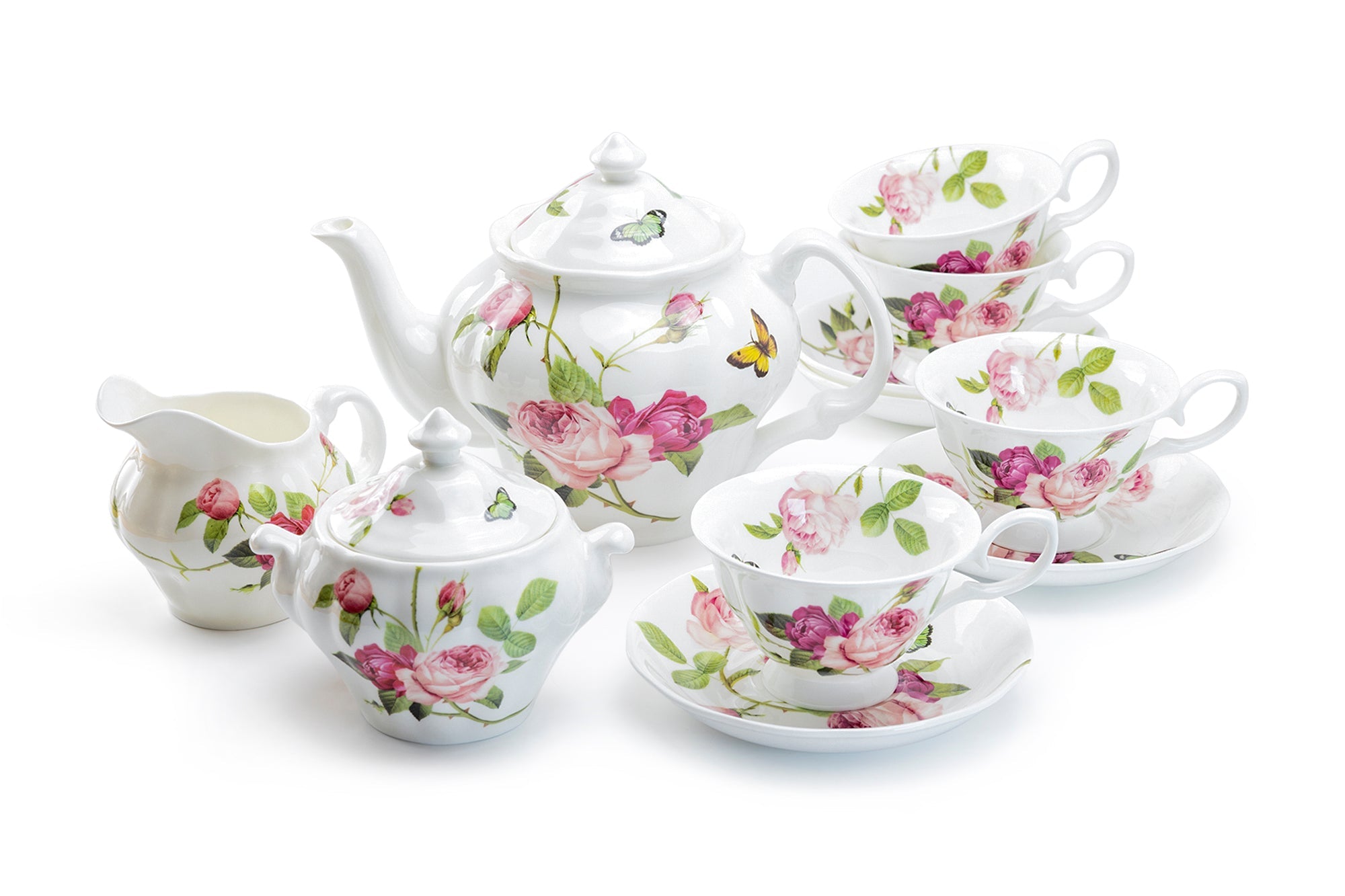 Kensington Pink Rose Bone China 11-Piece Tea Set