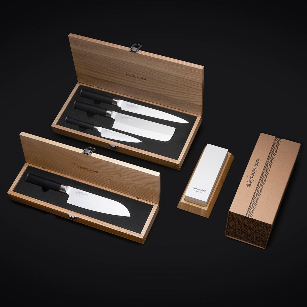 Kanpeki Knife Set, 7-Inch Santoku & 1000/3000 Toishi Whetstone