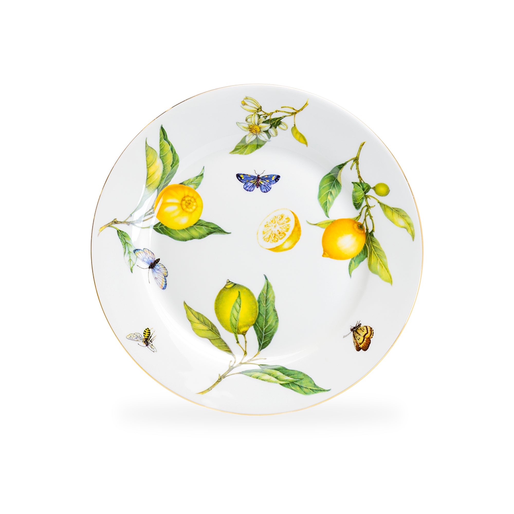 8" Lemon Butterfly Fine Porcelain Dessert Plate