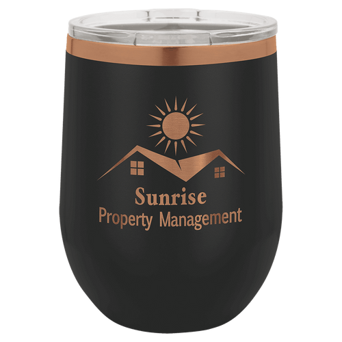 12 oz Wine Tumbler - Black/Rose Gold - Laser Engraving