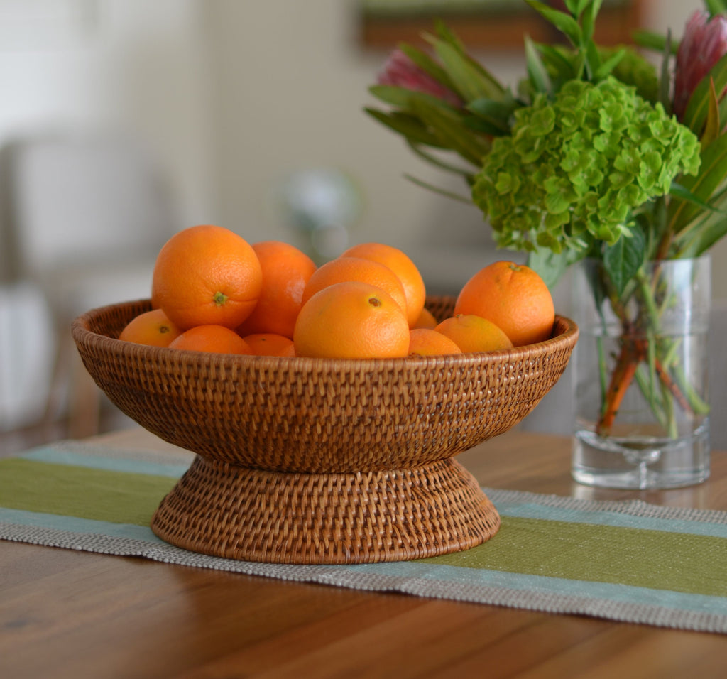 La Jolla Pedestal Rattan Fruit Bowl, Large