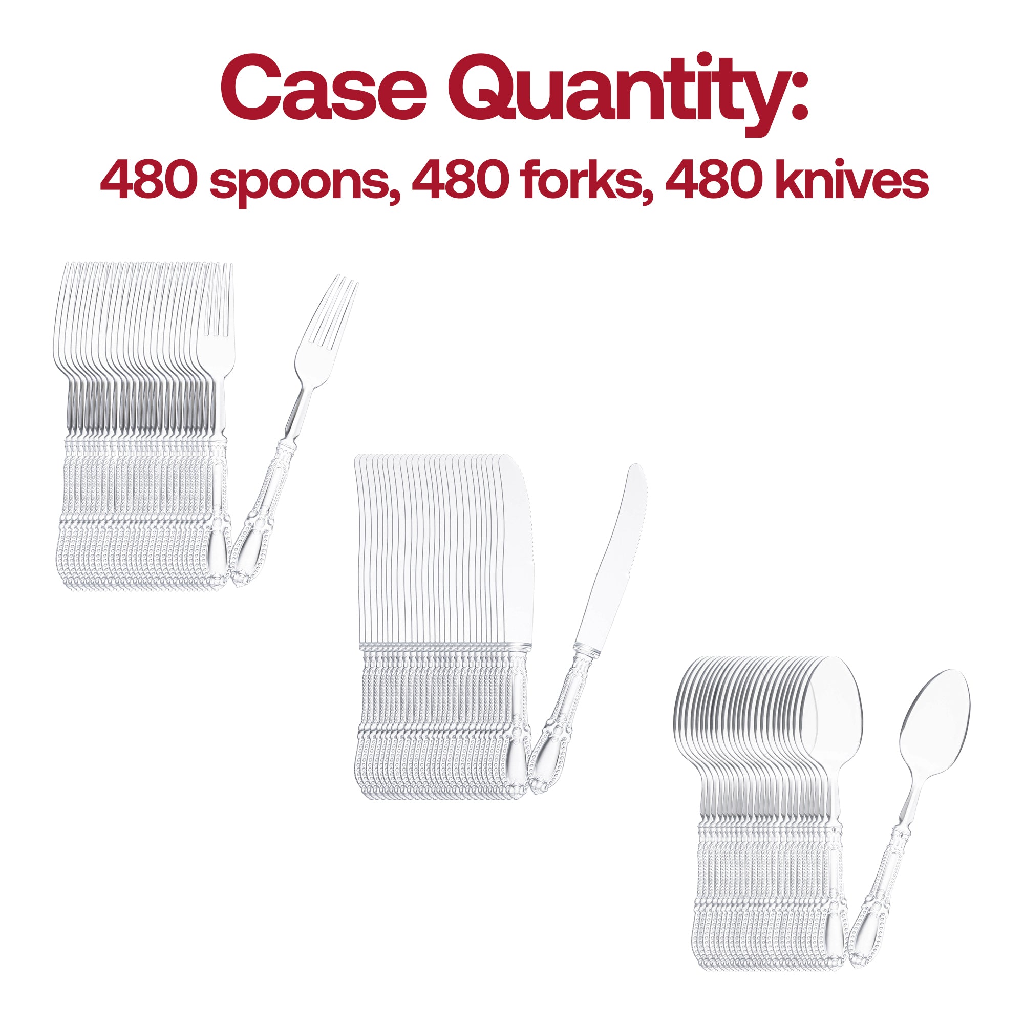 Clear Baroque Disposable Plastic Cutlery Set - 20 Spoons, 20 Forks and 20 Knives
