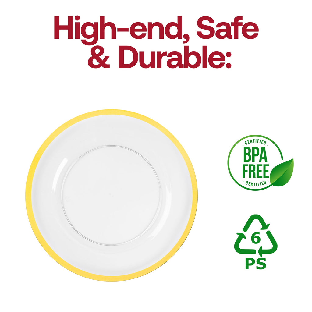 Clear with Gold Rim Round Disposable Plastic Charger Plates (13")