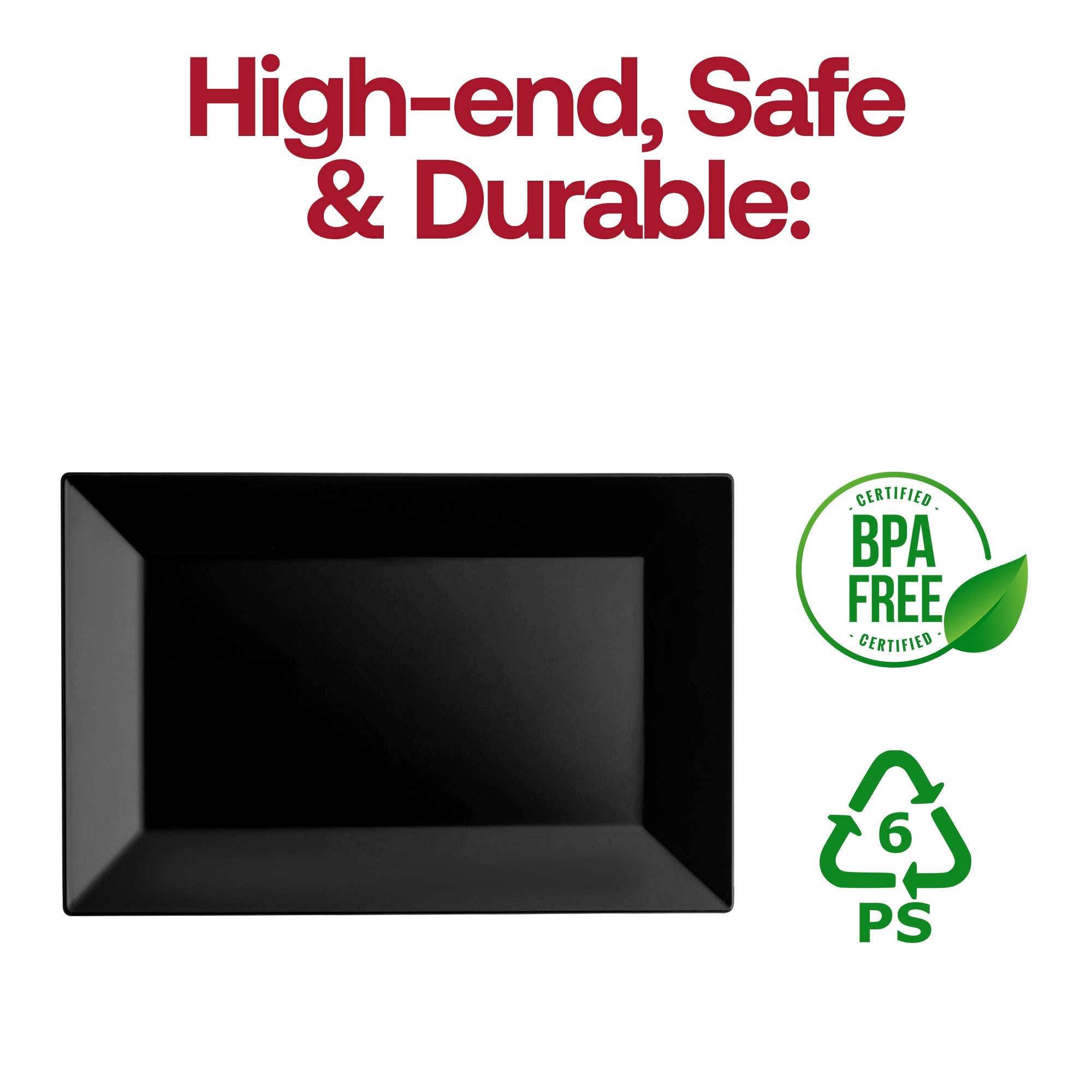 Black Rectangular Plastic Dessert Plates (5.5" x 8.5")