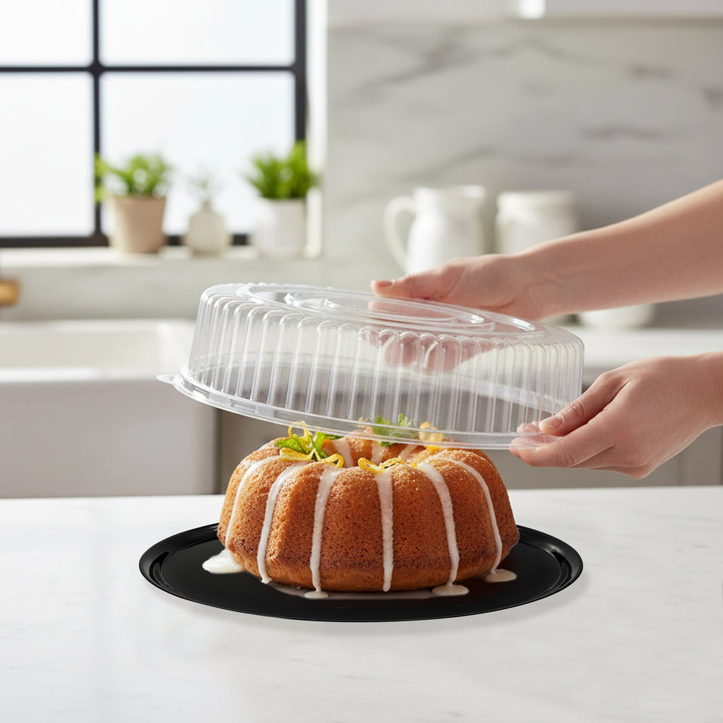 18" Black Round Plastic Trays with Lids