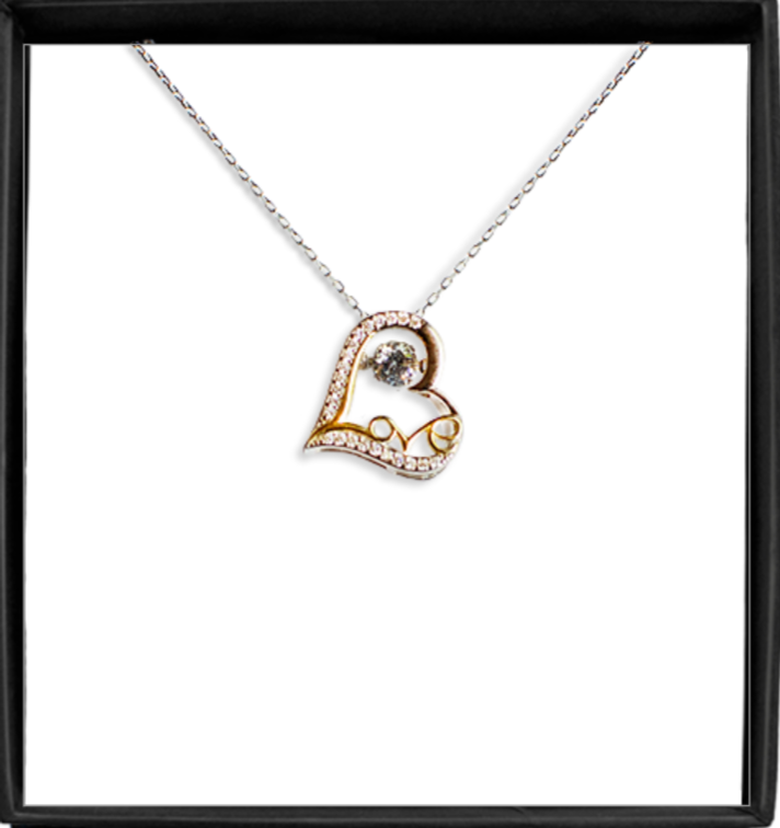JWL Gold Heart Love Dancing Crystal Necklace
