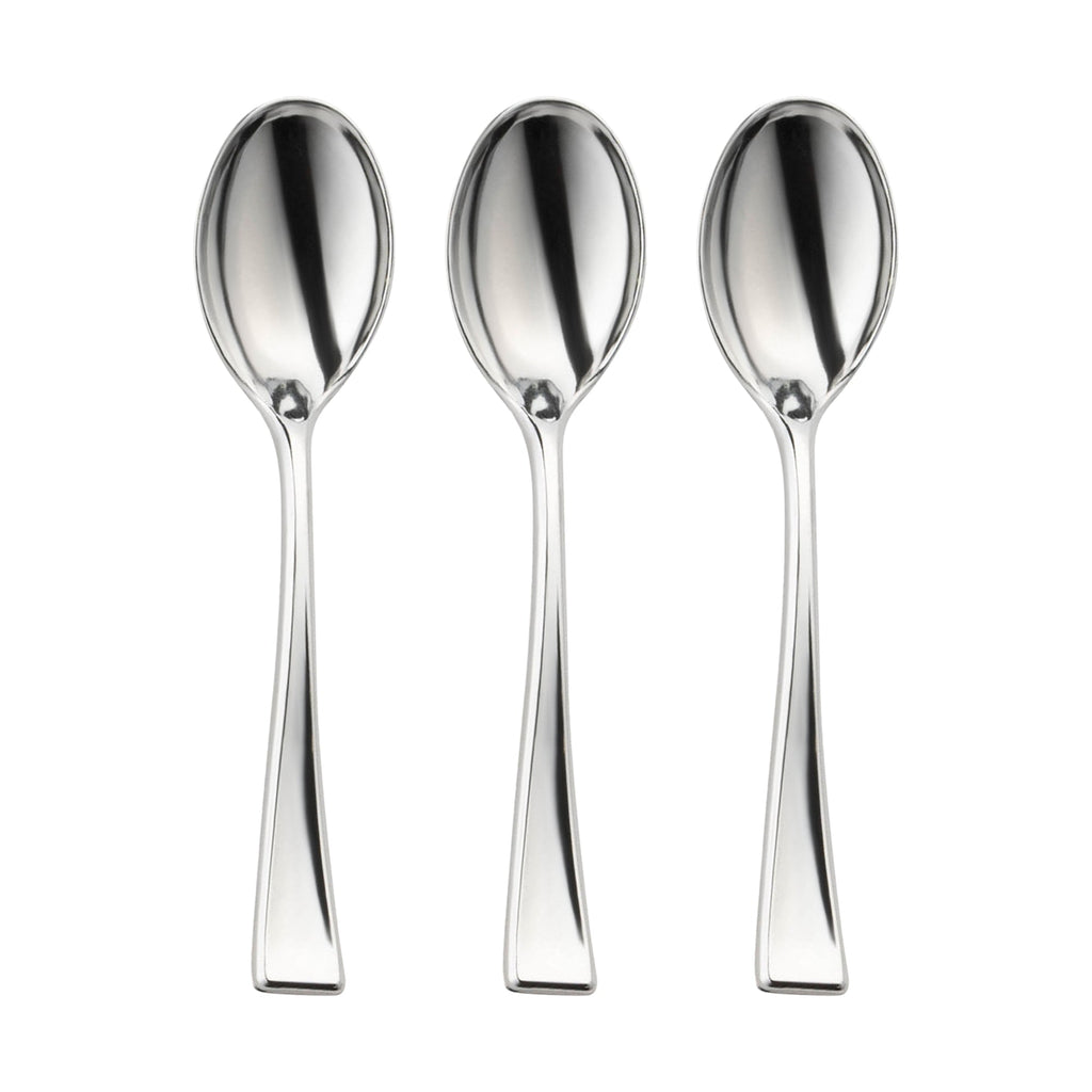 Shiny Metallic Silver Mini Plastic Disposable Tasting Spoons