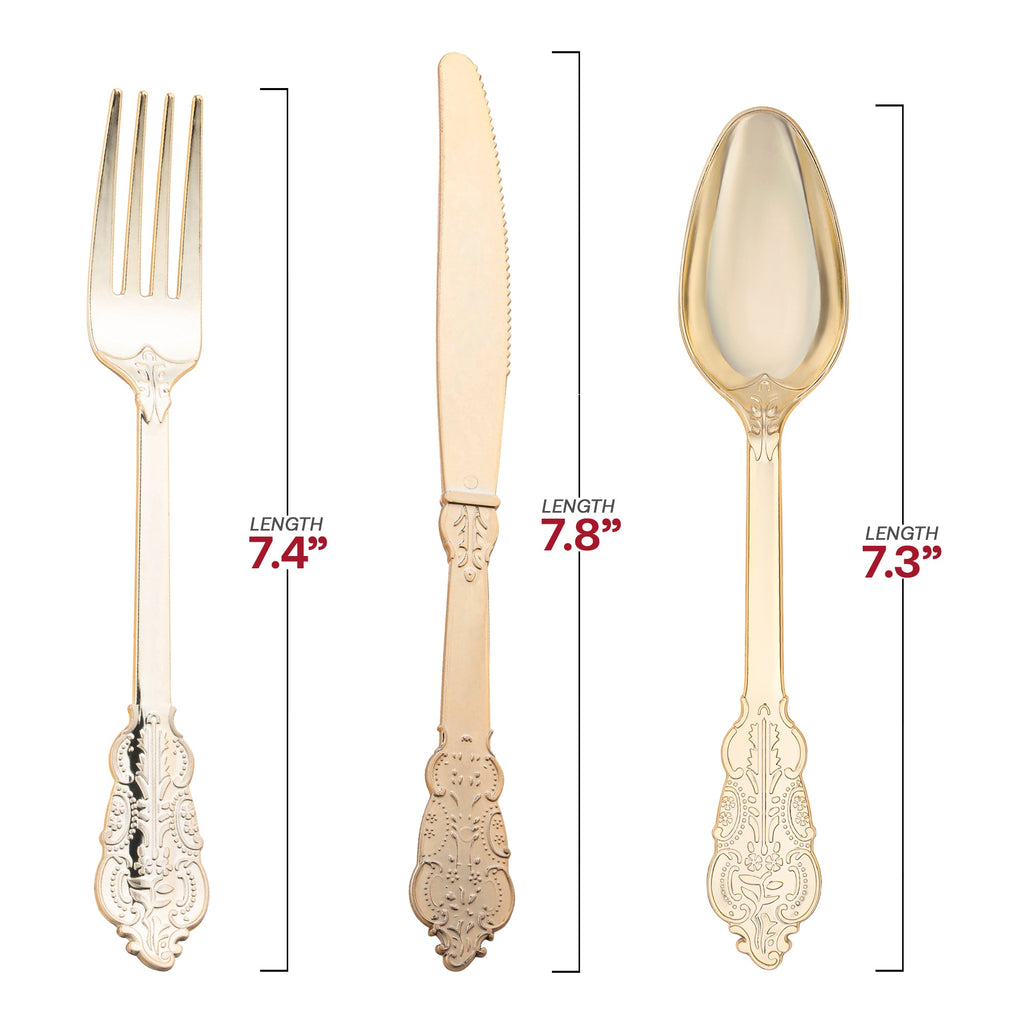 Shiny Metallic Gold Baroque Plastic Cutlery Set