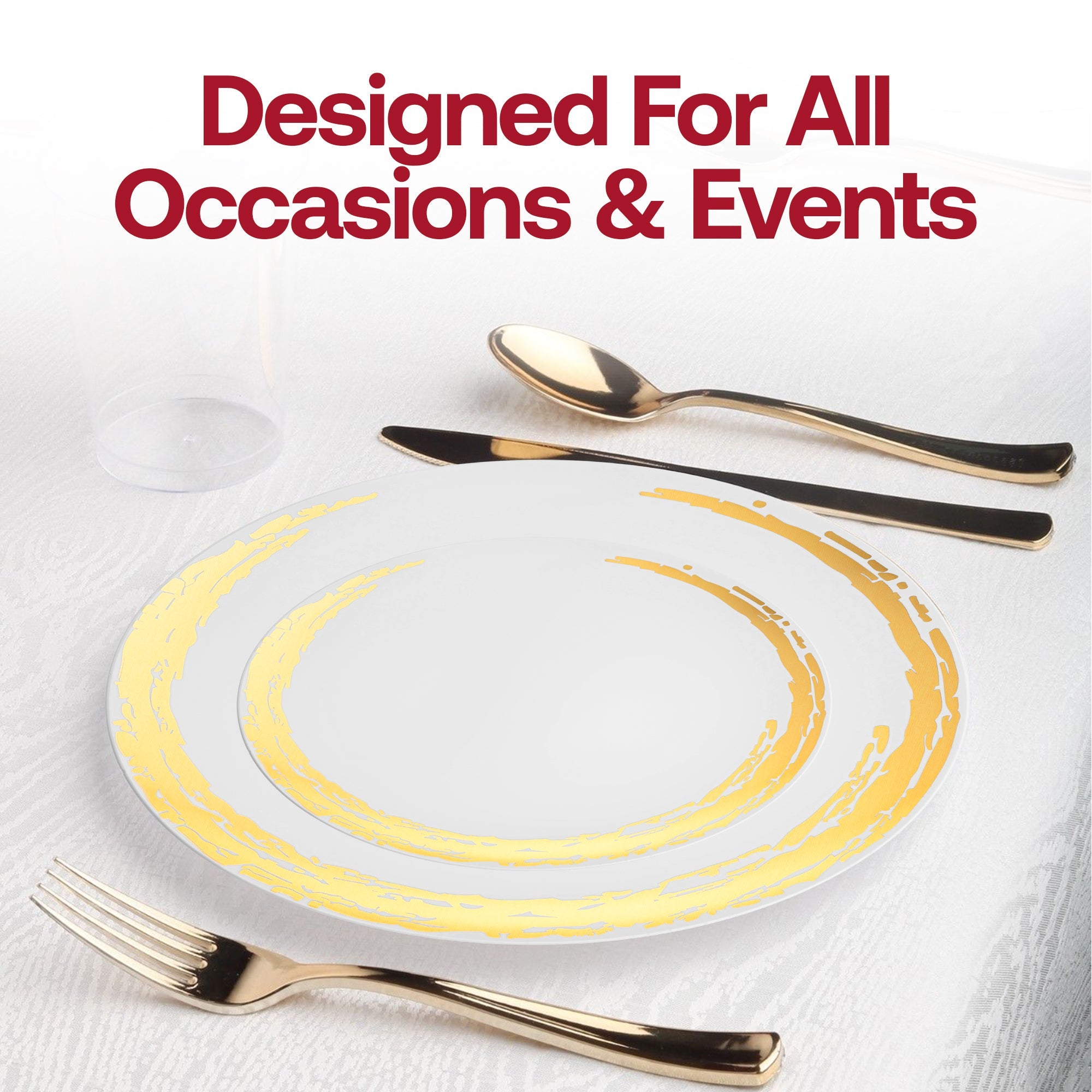 White with Gold Moonlight Round Disposable Plastic Appetizer/Salad Plates (7.5")