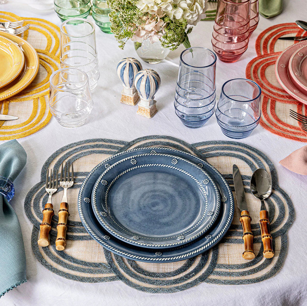 Juliska Melamine Berry & Thread 11" Dinner Plate Set/4 - Ocean or Seagrass