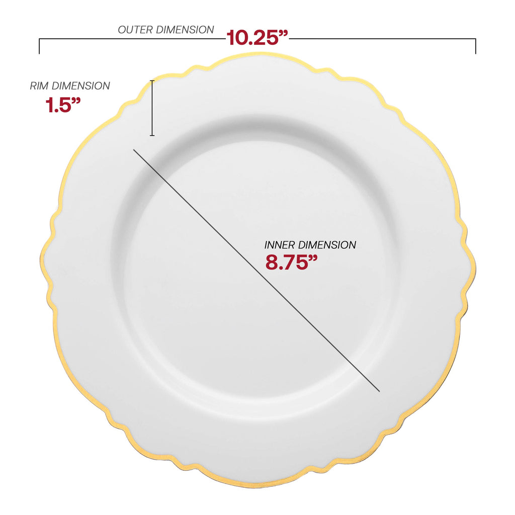 White with Gold Rim Round Blossom Disposable Plastic Dinnerware Value Set