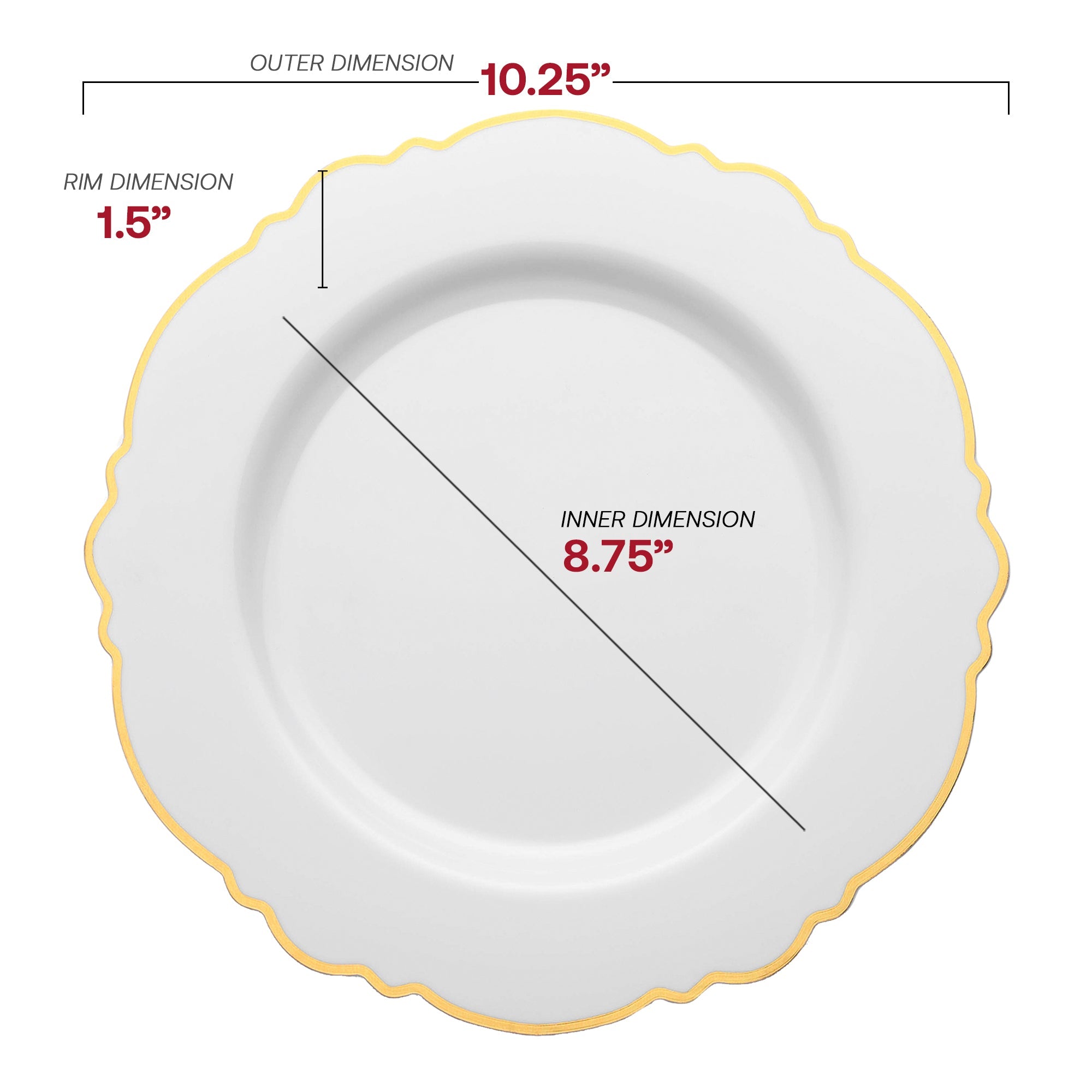 White with Gold Rim Round Blossom Disposable Plastic Dinnerware Value Set