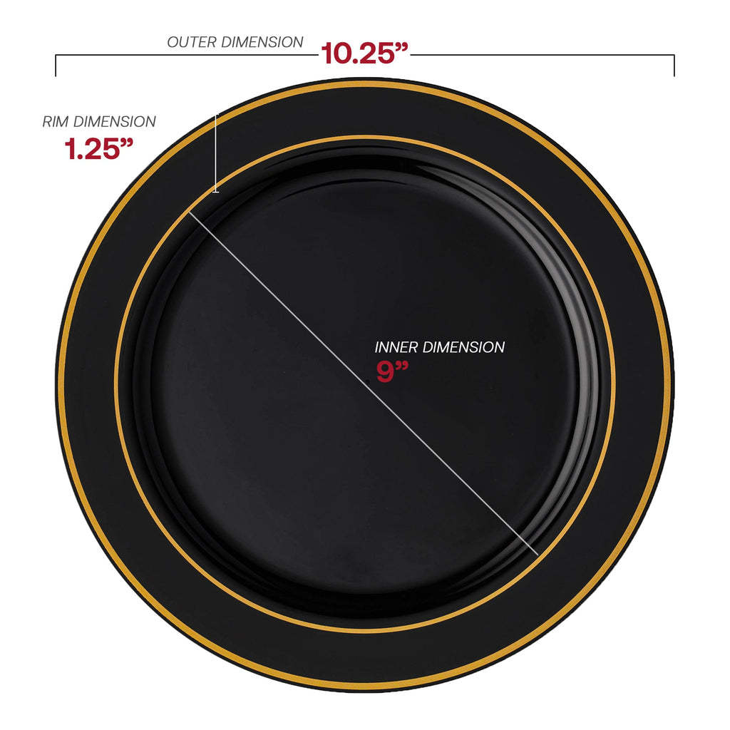 Black with Gold Edge Rim Plastic Dinnerware Value Set