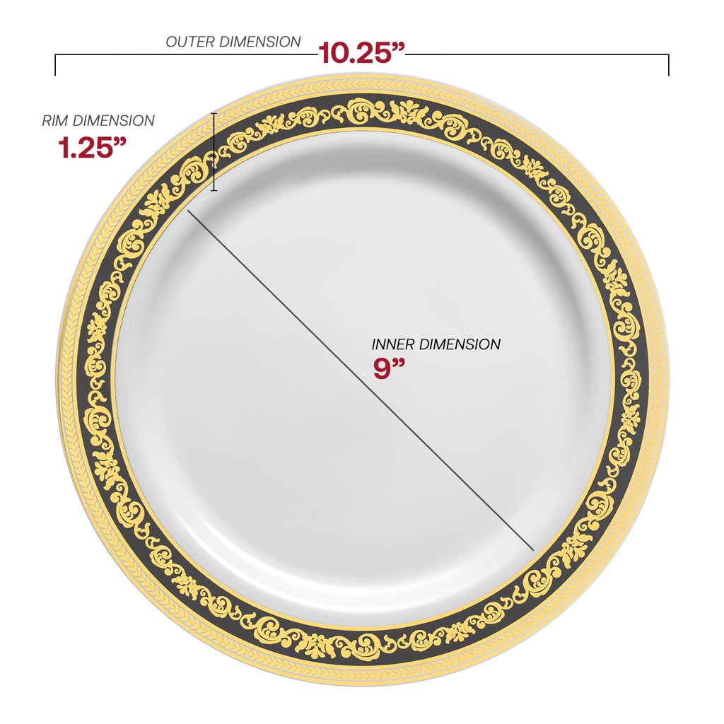White with Black and Gold Royal Rim Plastic Dinnerware Value Set