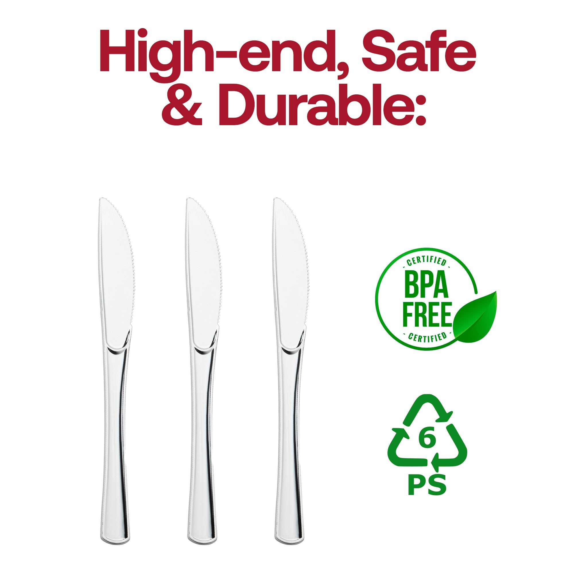 Shiny Metallic Silver Plastic Knives
