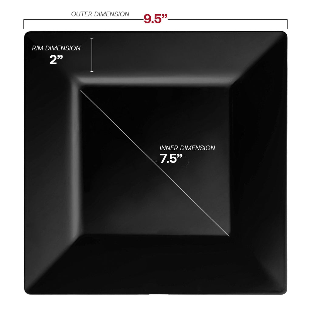 Black Square Plastic Plates Dinnerware Value Set