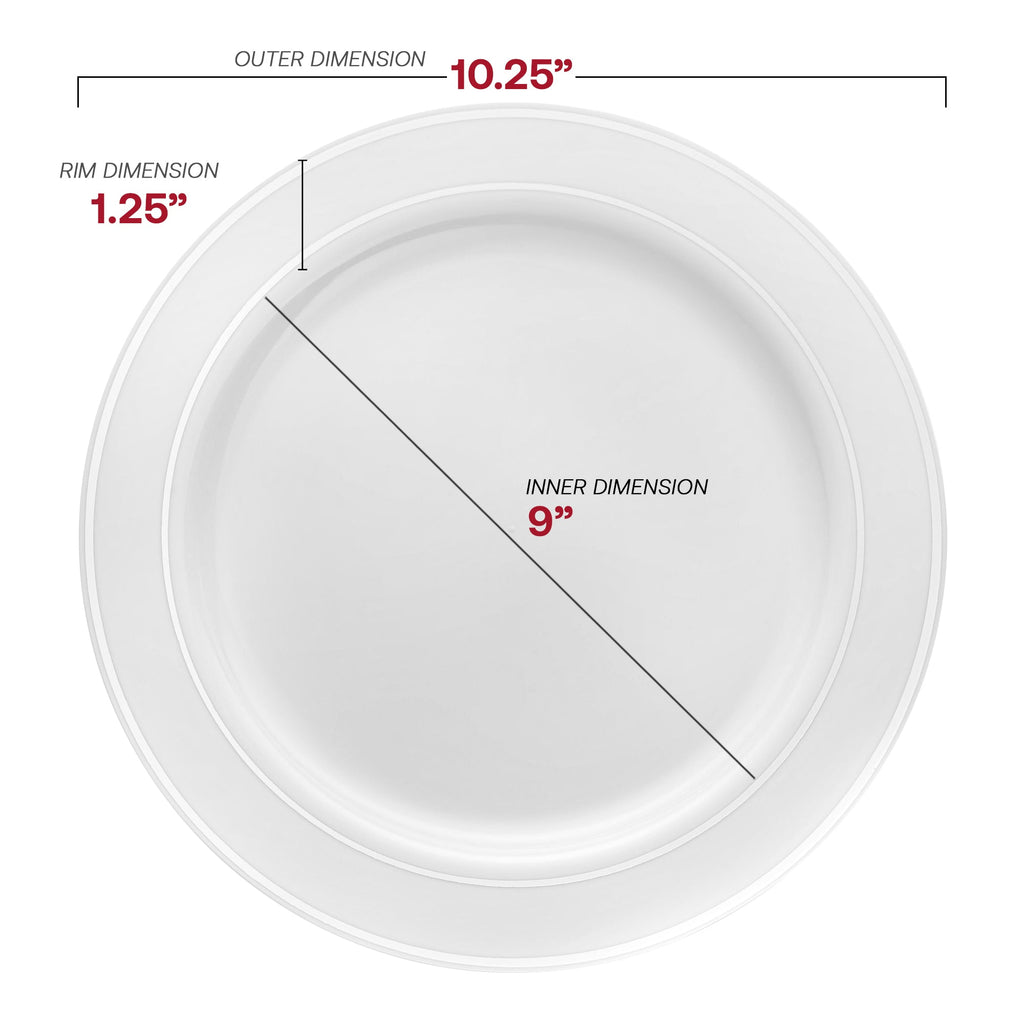 White with Silver Edge Rim Plastic Dinnerware Value Set
