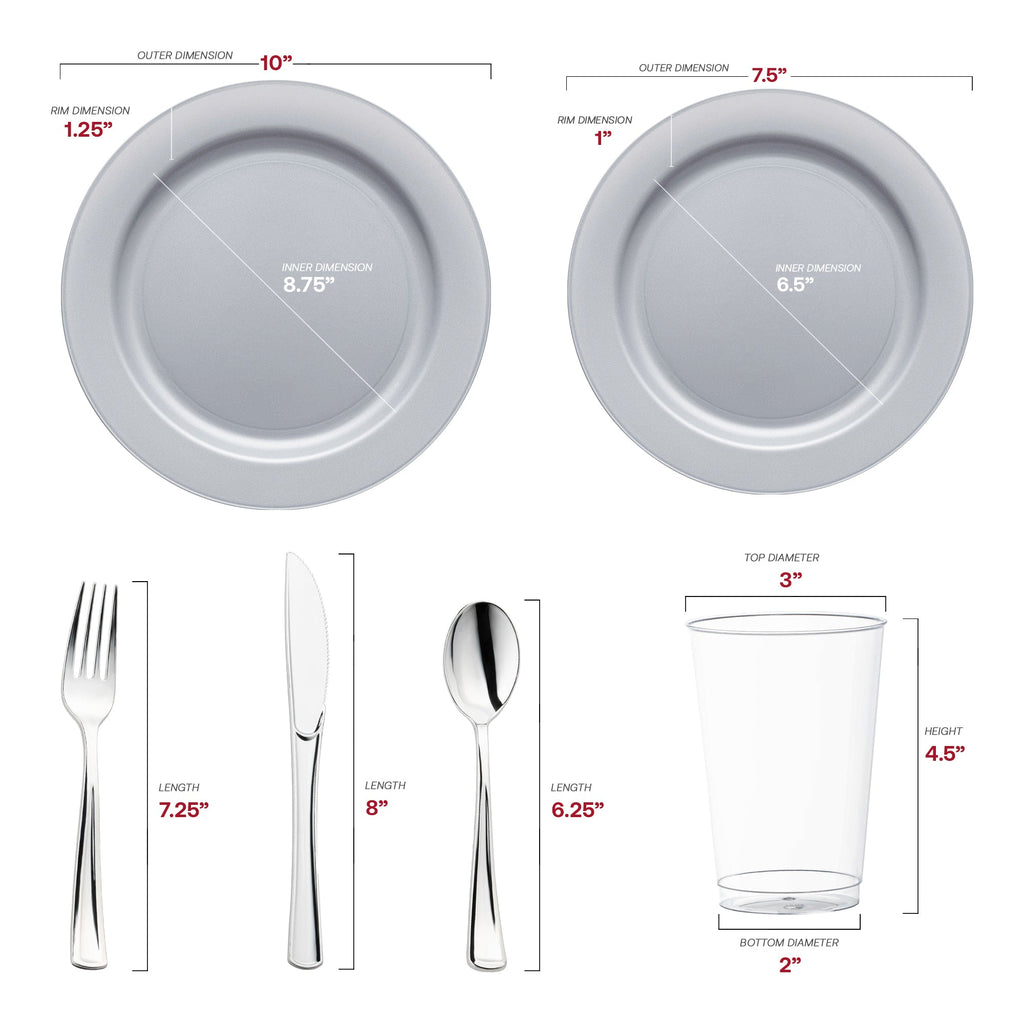 Matte Steel Gray Round Disposable Plastic Wedding Value Set
