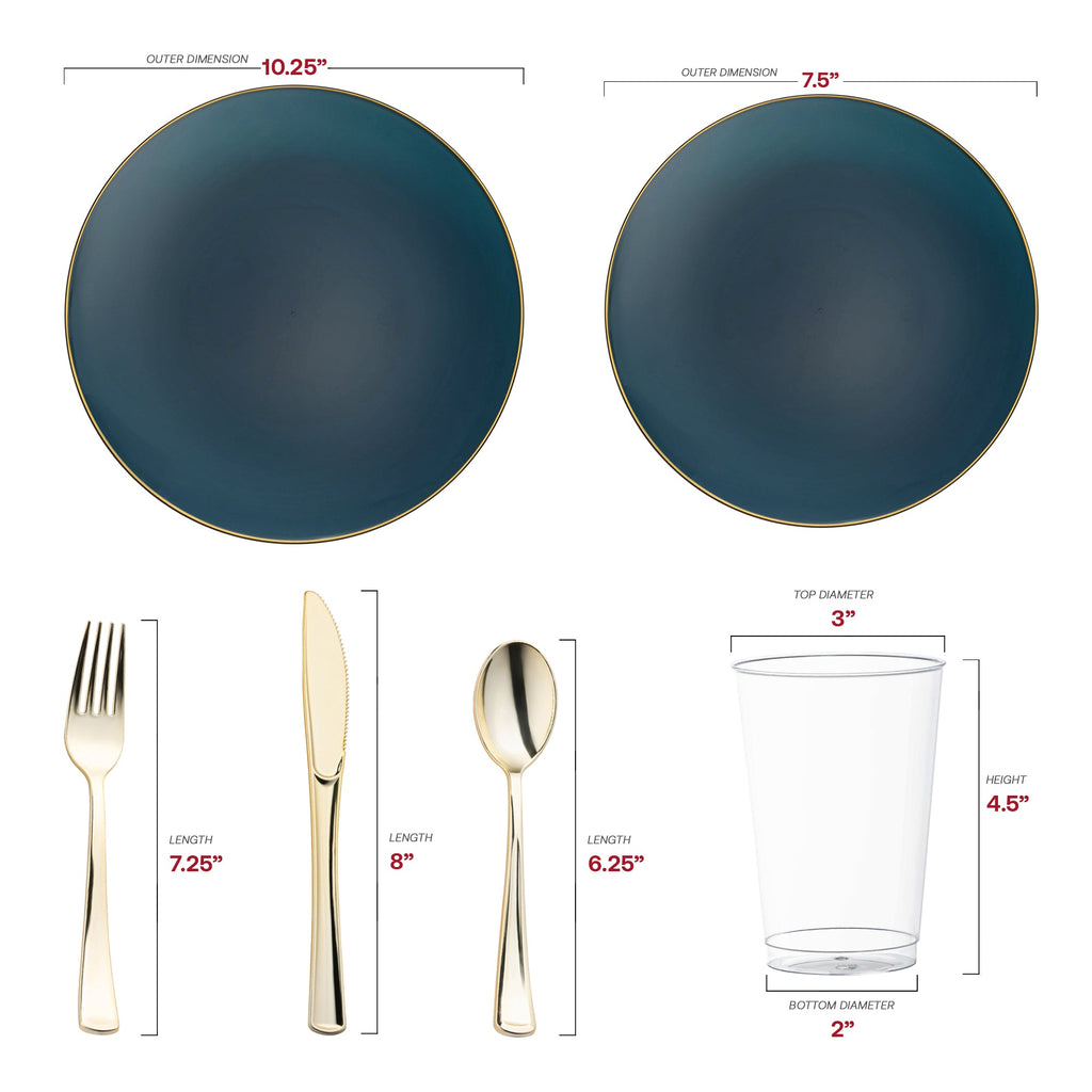 Navy with Gold Rim Organic Round Disposable Plastic Wedding Value Set