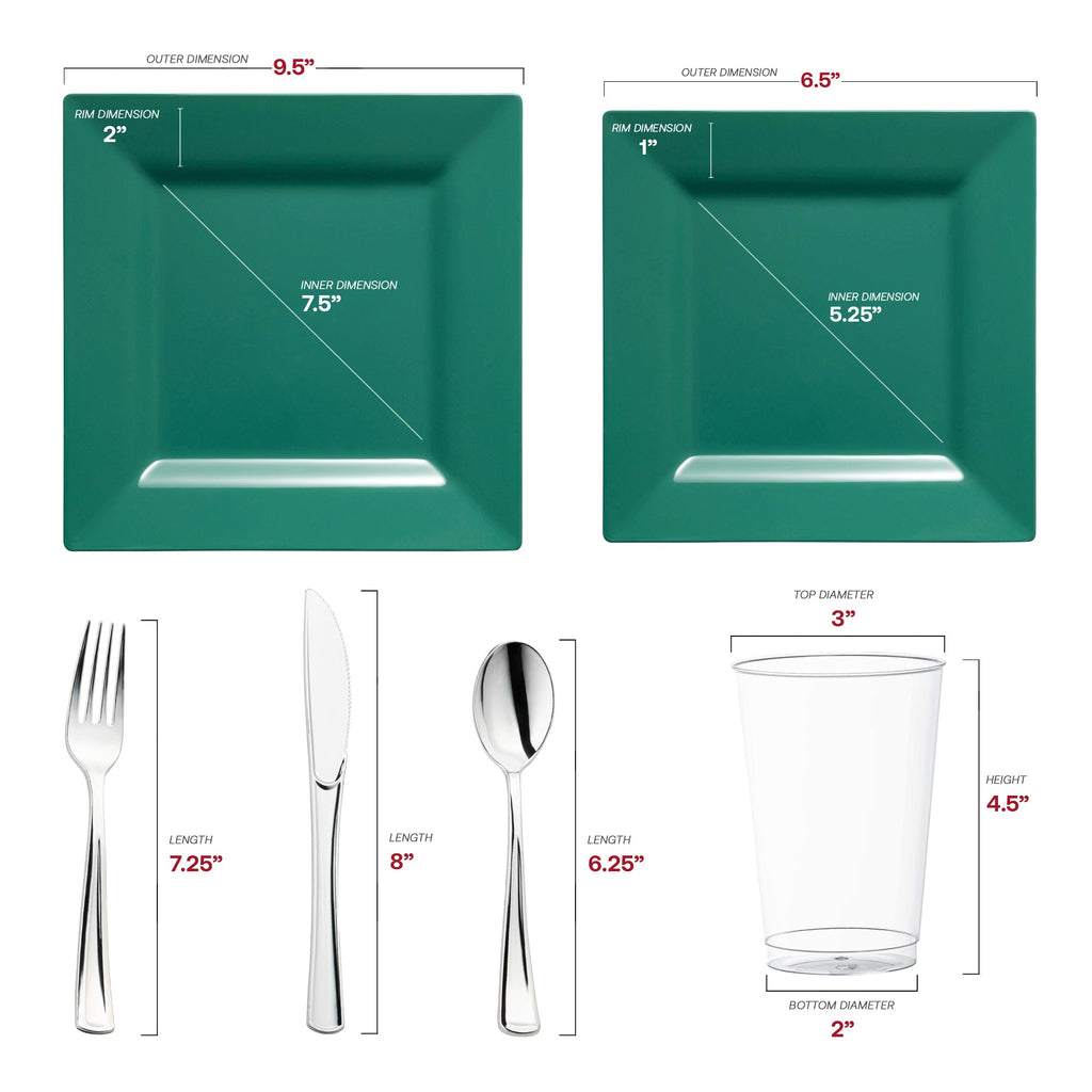 Hunter Green Square Plastic Plates Wedding Value Set