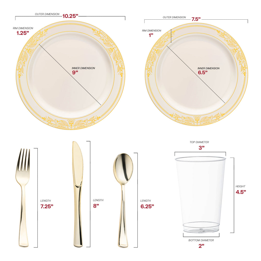 Ivory with Gold Harmony Rim Plastic Wedding Value Set
