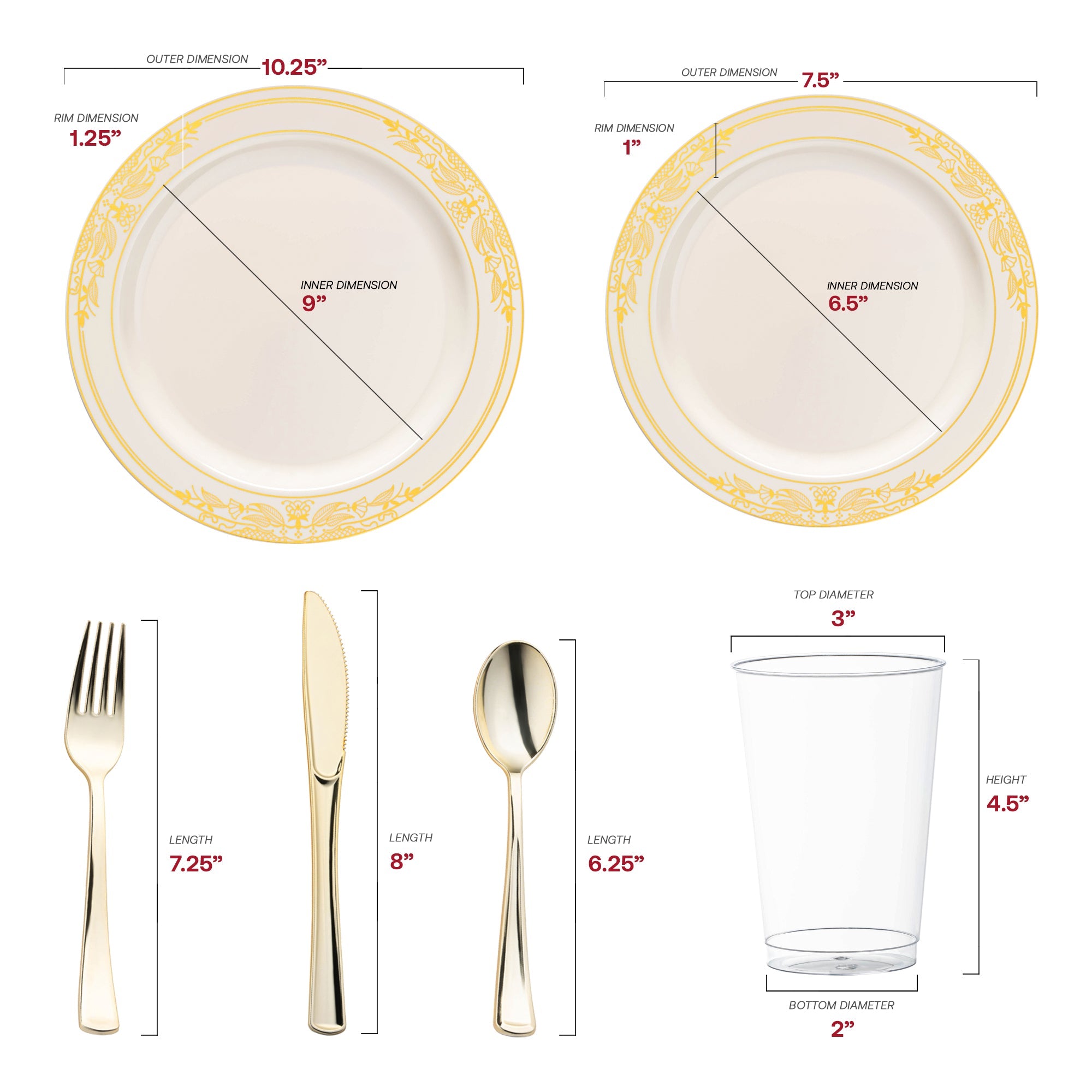 Ivory with Gold Harmony Rim Plastic Wedding Value Set