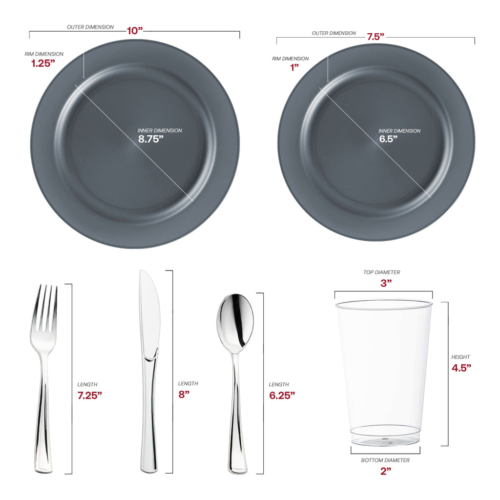 Matte Charcoal Gray Round Disposable Plastic Wedding Value Set