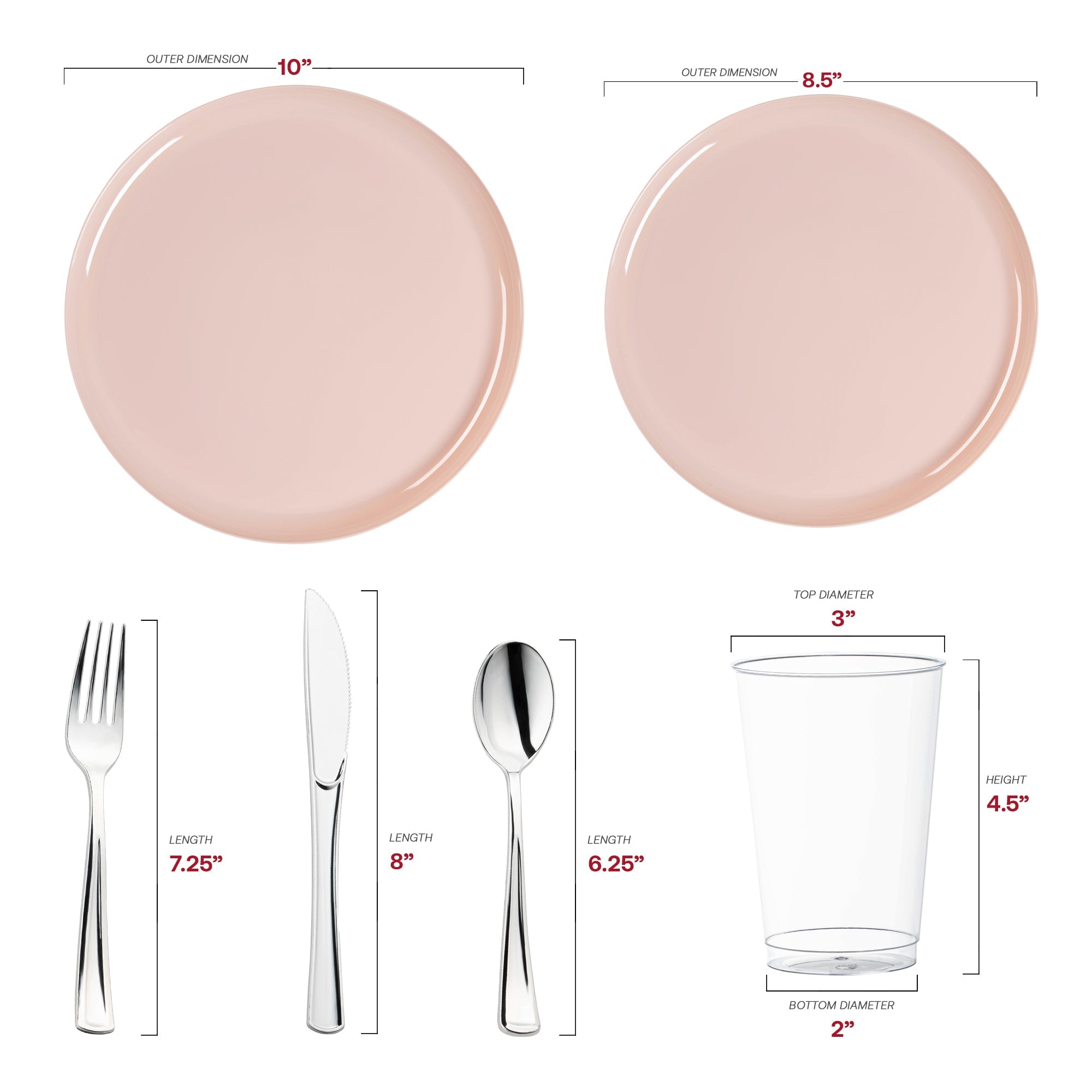 Pink Flat Round Disposable Plastic Wedding Value Set