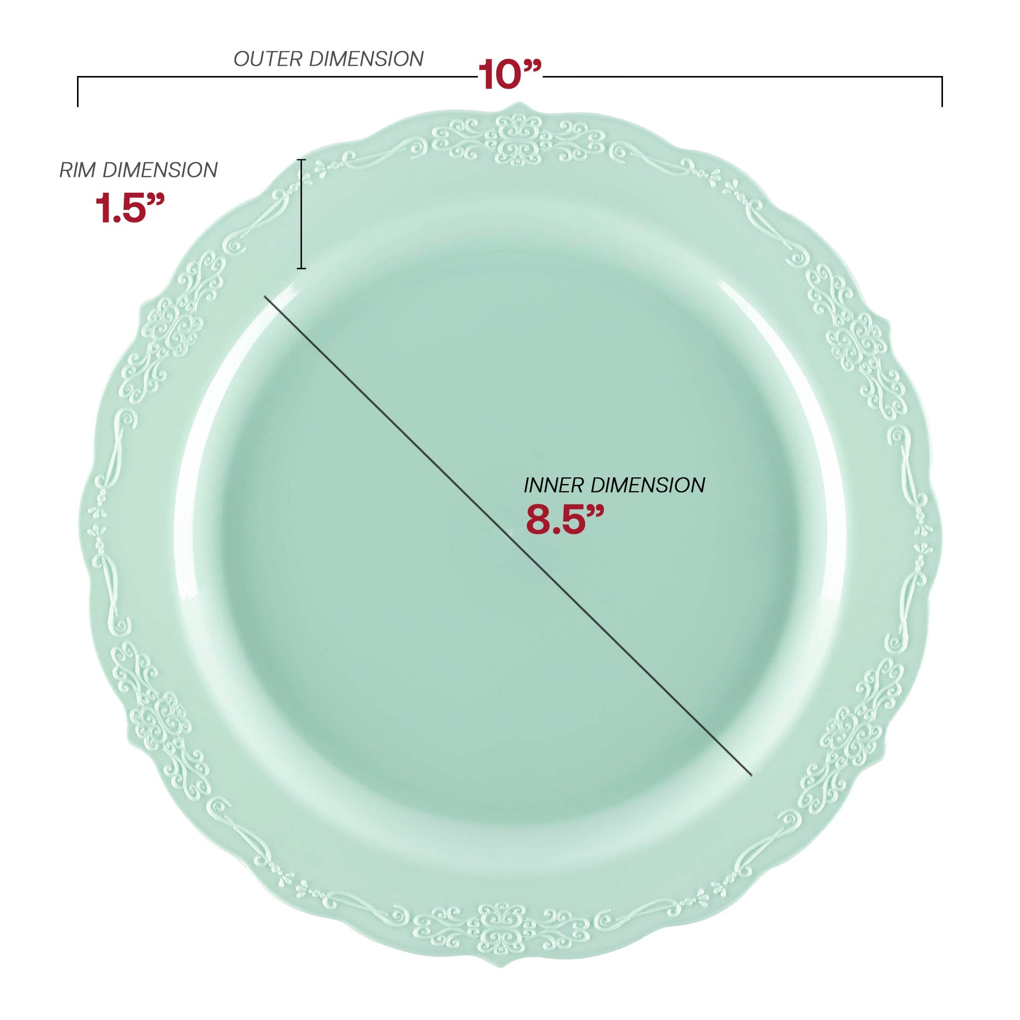 Turquoise Vintage Round Disposable Plastic Dinnerware Value Set