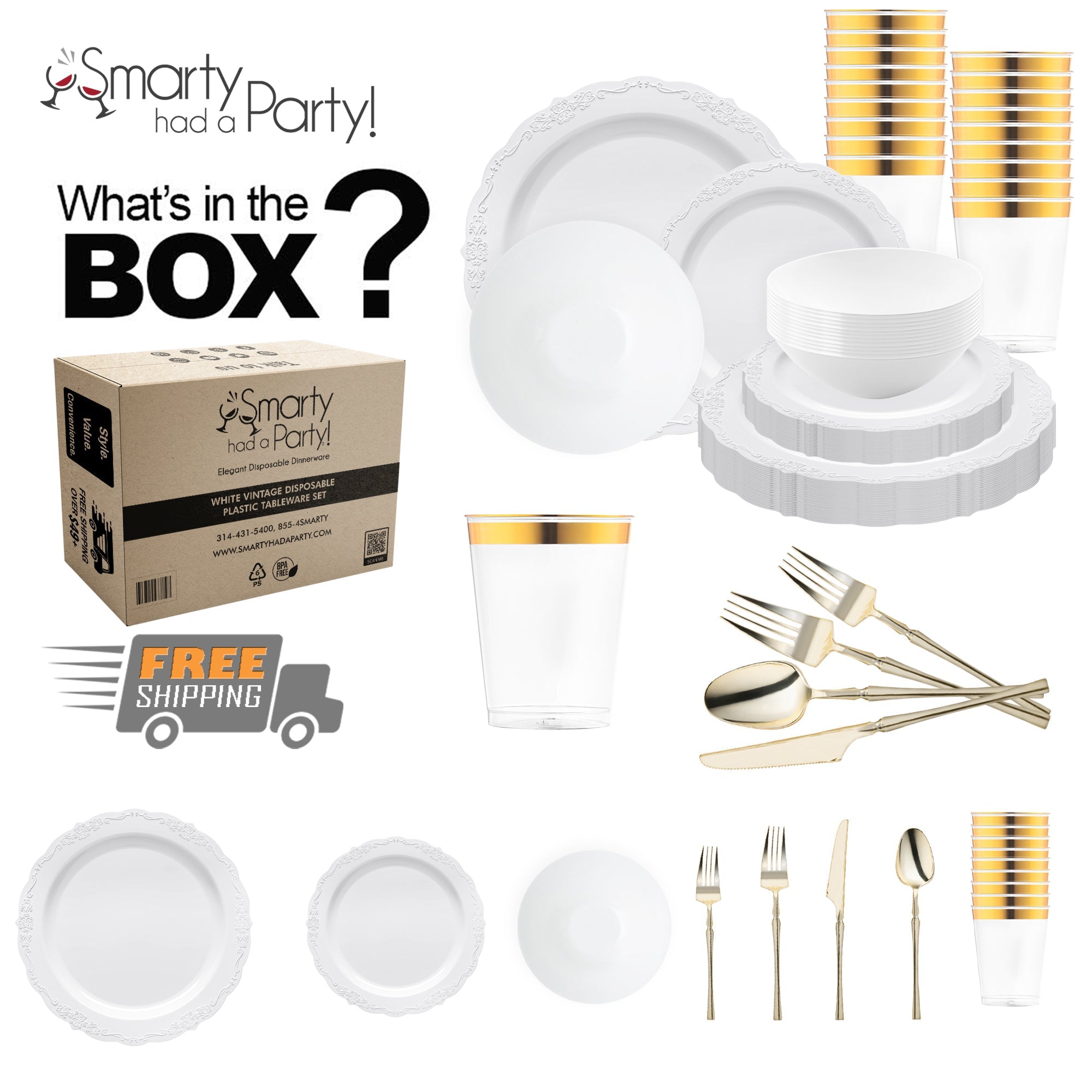 White Vintage Disposable Plastic Tableware Set