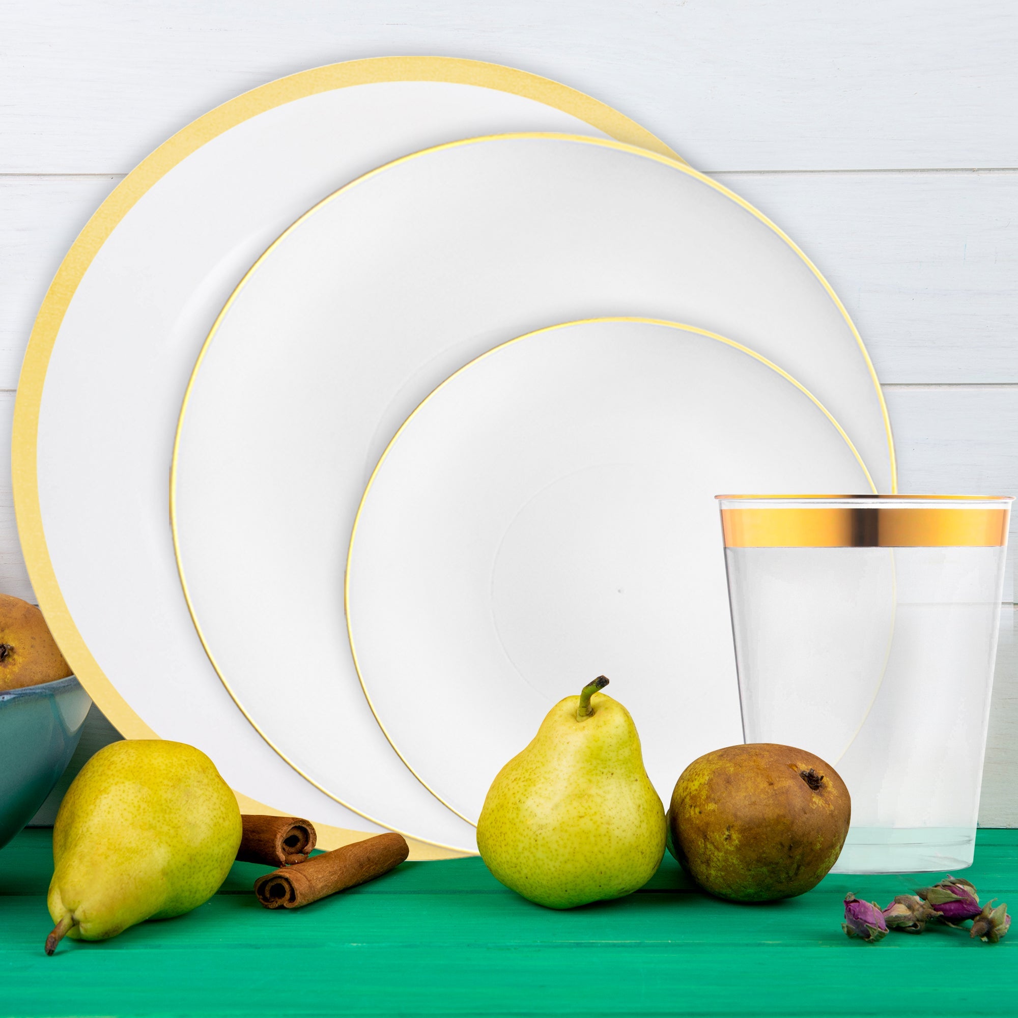White with Gold Moonlight Round Plastic Grand Wedding Value Set