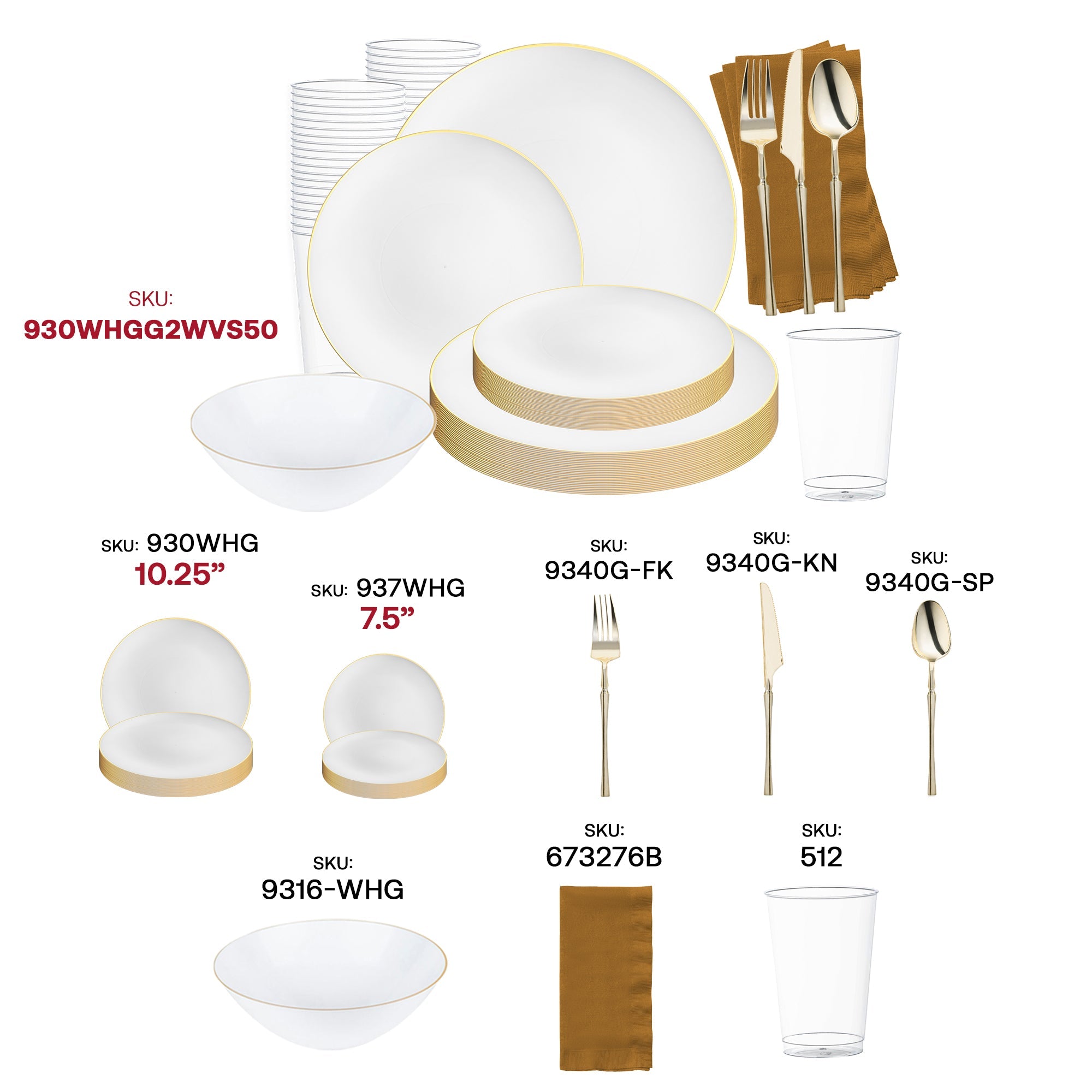 White with Gold Rim Organic Plastic Grand Wedding Value Set