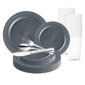 Matte Charcoal Gray Round Disposable Plastic Wedding Value Set