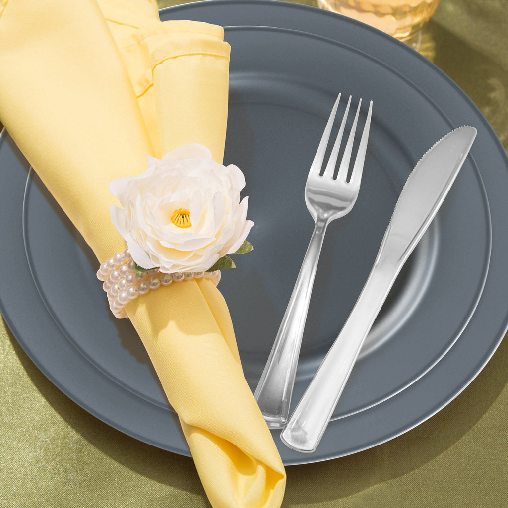 Matte Charcoal Gray Round Disposable Plastic Wedding Value Set