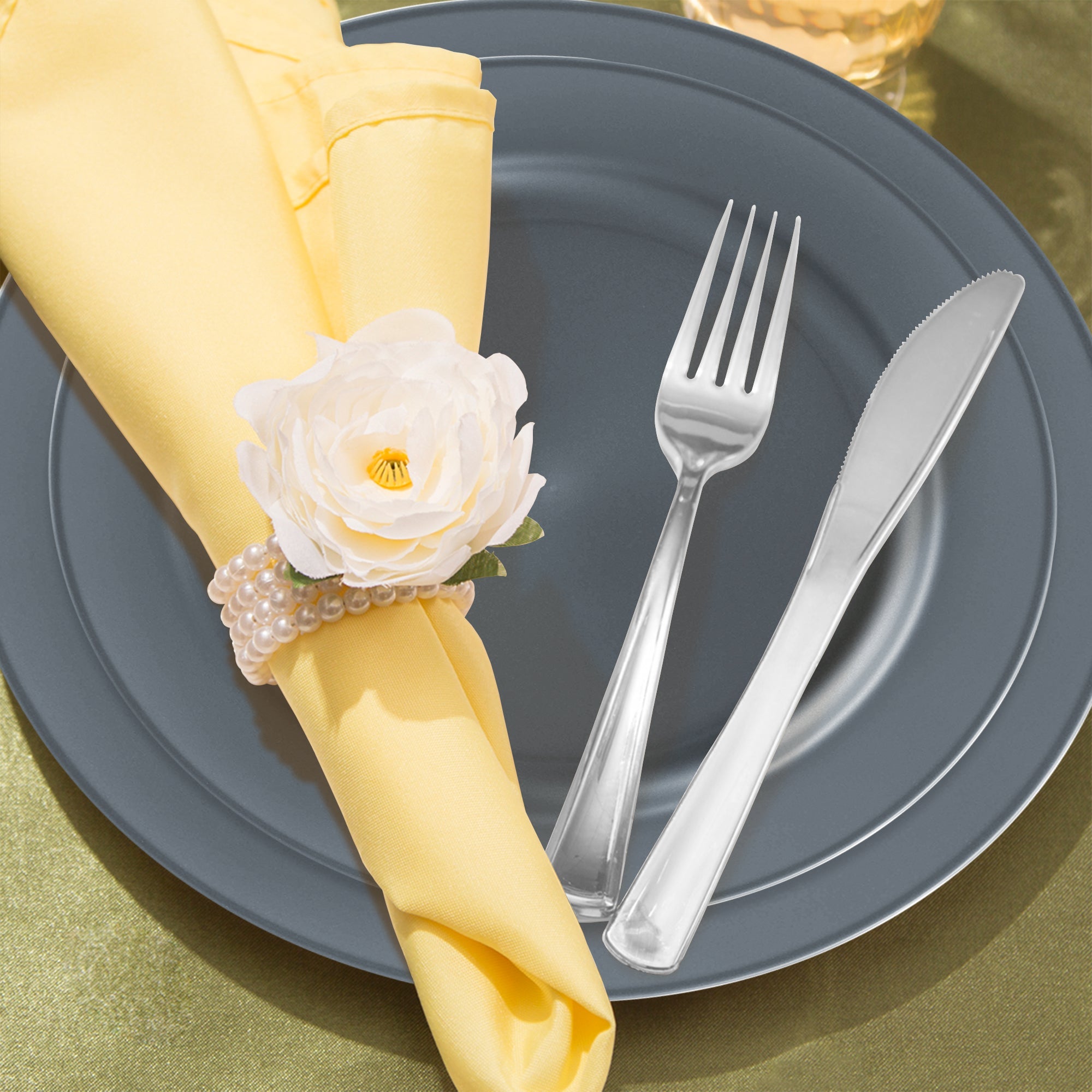 Matte Charcoal Gray Round Disposable Plastic Wedding Value Set